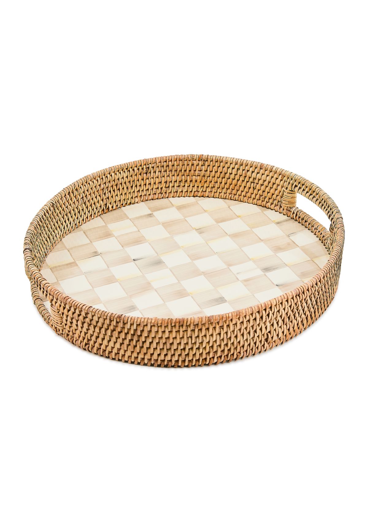 Check Enamel & Rattan Round Serving Tray