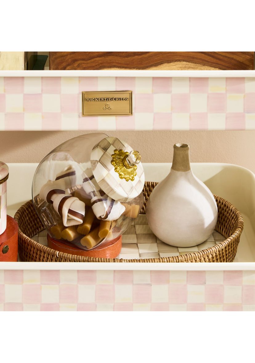Check Enamel & Rattan Round Serving Tray