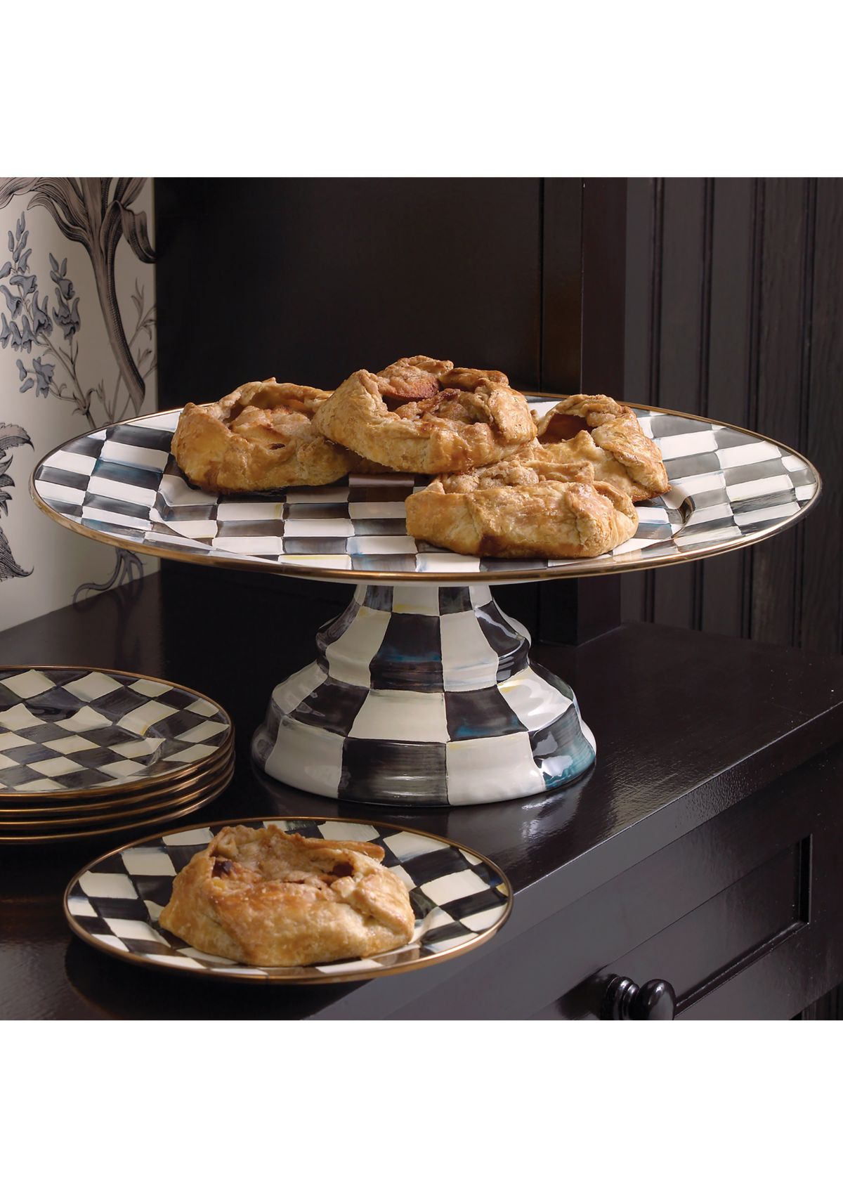 Check Enamel Large Pedestal Platter