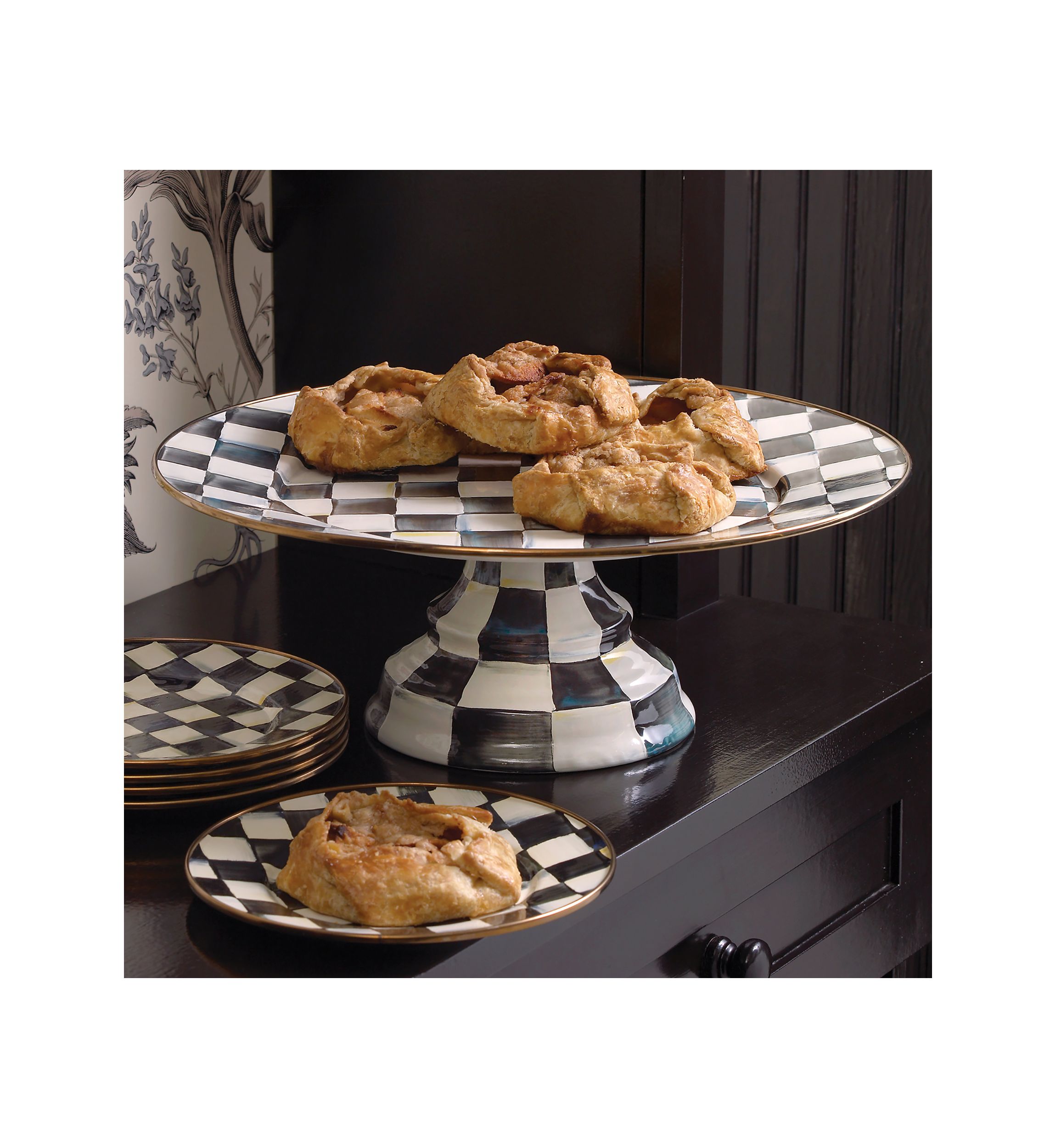 Check Enamel Large Pedestal Platter