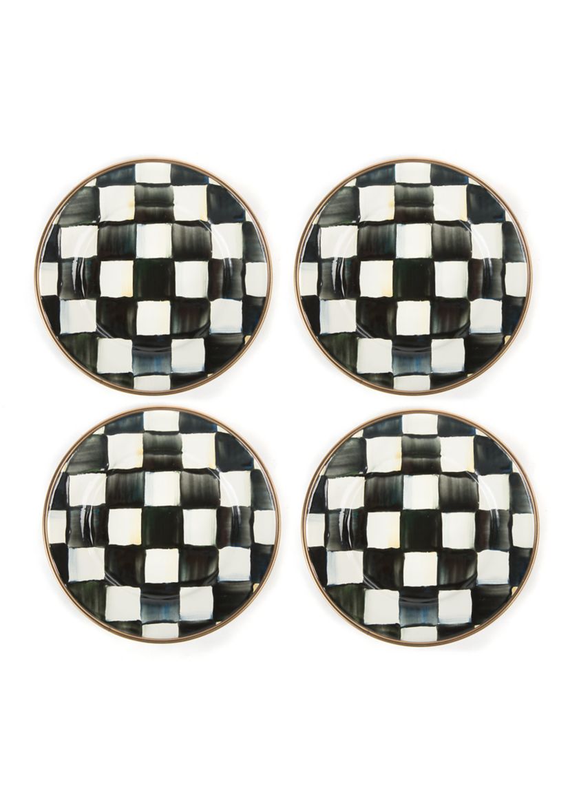 Check Enamel Appetizer Plates - Set of 4