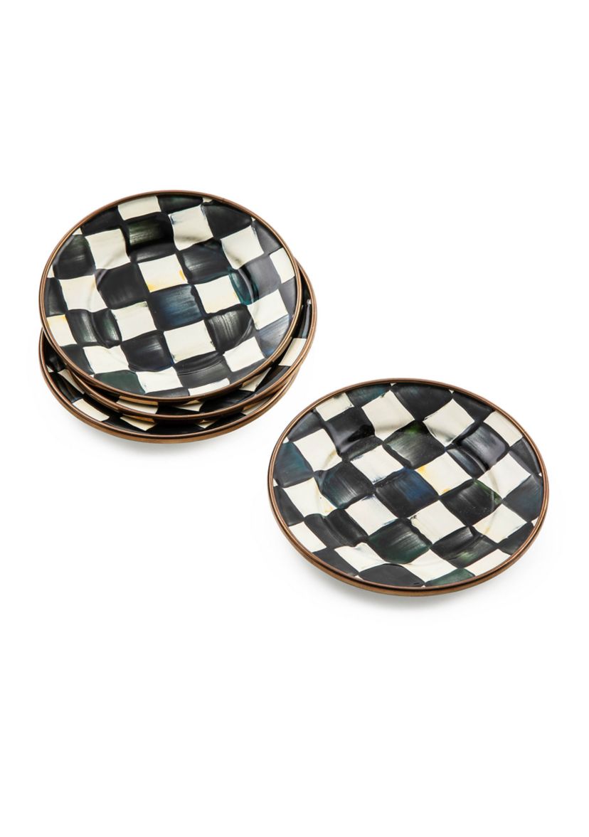Check Enamel Appetizer Plates - Set of 4