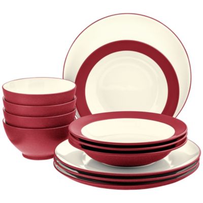 Noritake Colorwave 12 Piece Coupe Dinnerware Set, Service for 4, Raspberry