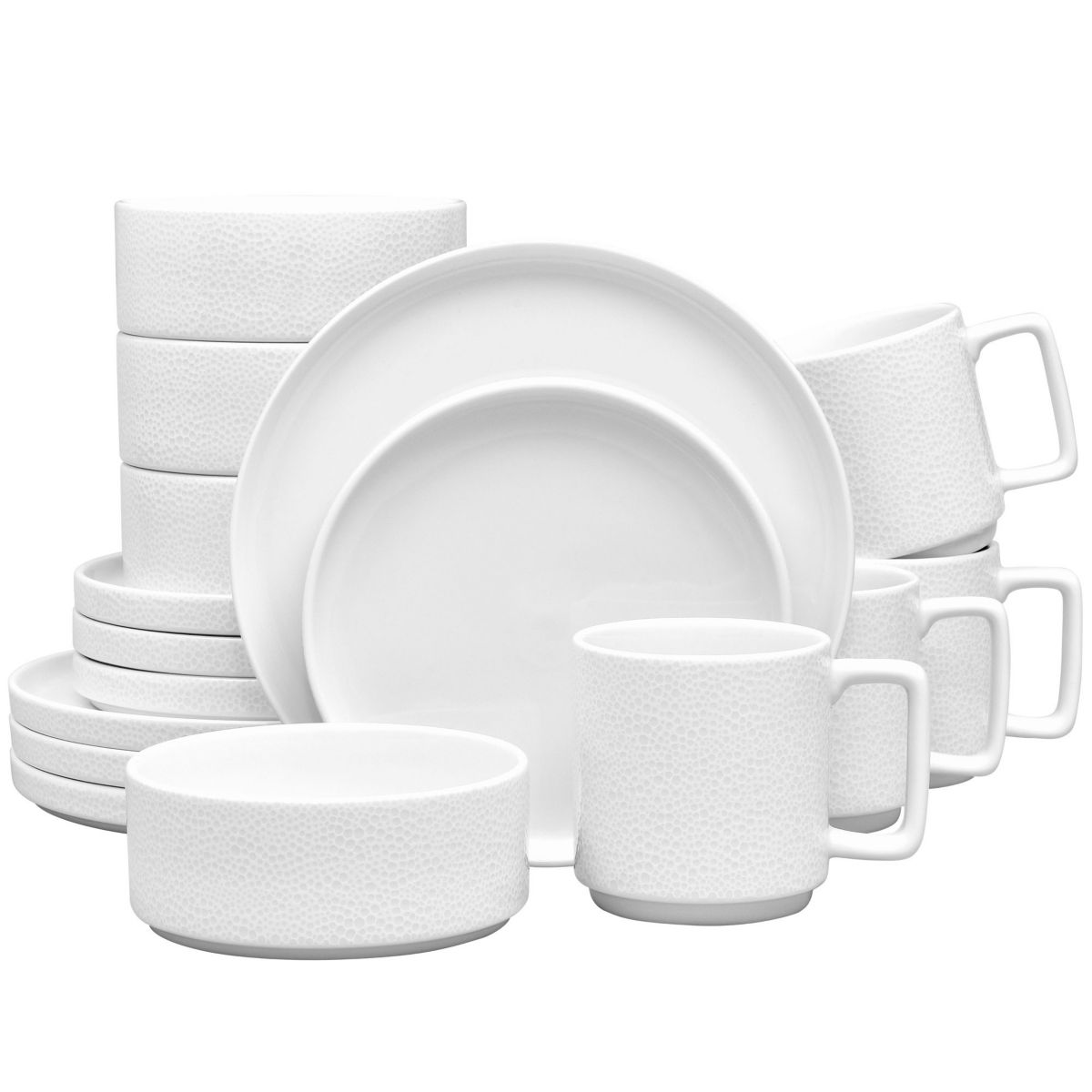 Colortex Stone 16-Piece Stax Dinnerware Set, Service For 4