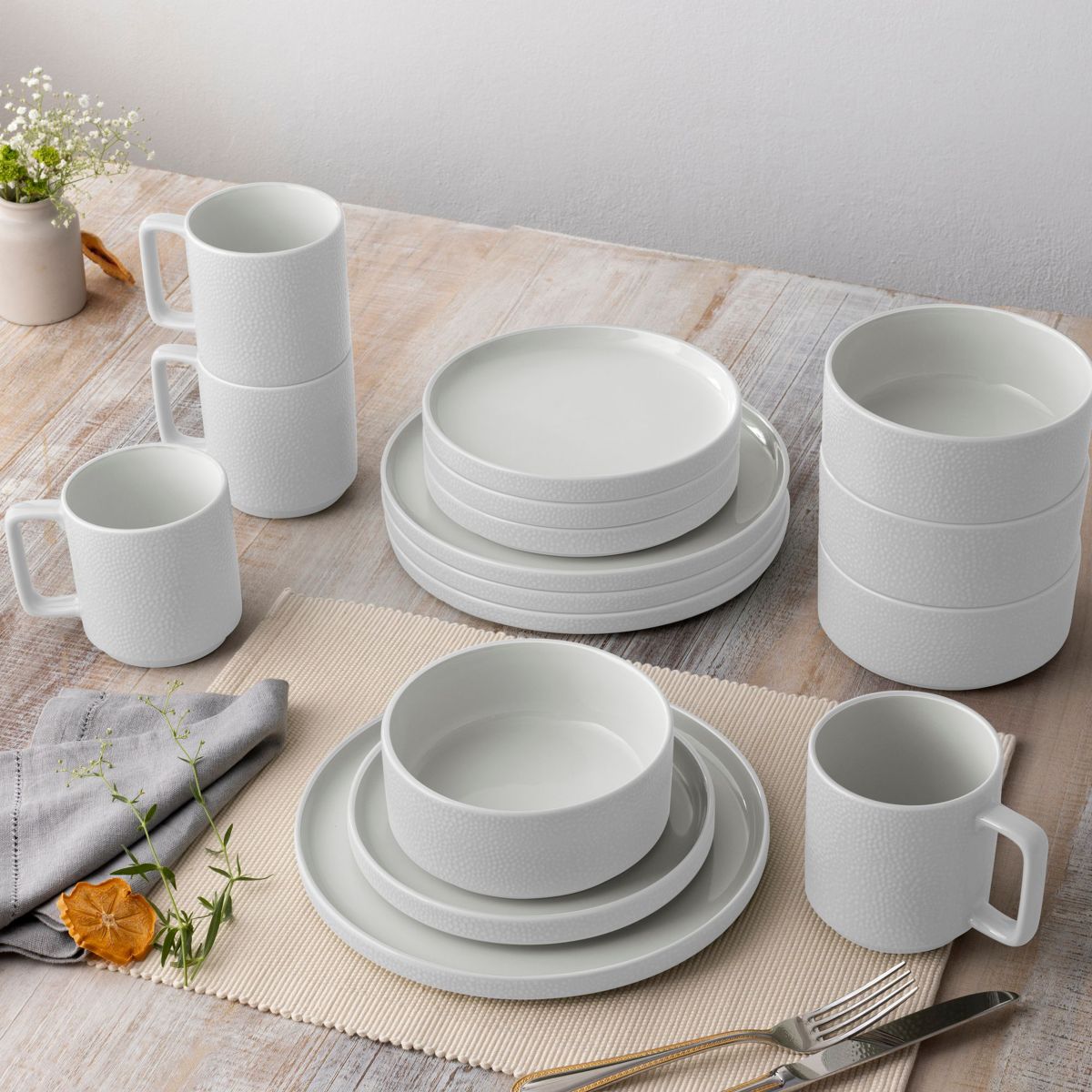 Colortex Stone 16-Piece Stax Dinnerware Set, Service For 4