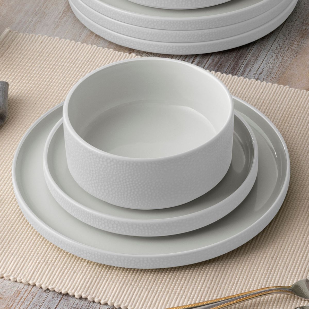 Colortex Stone 16-Piece Stax Dinnerware Set, Service For 4