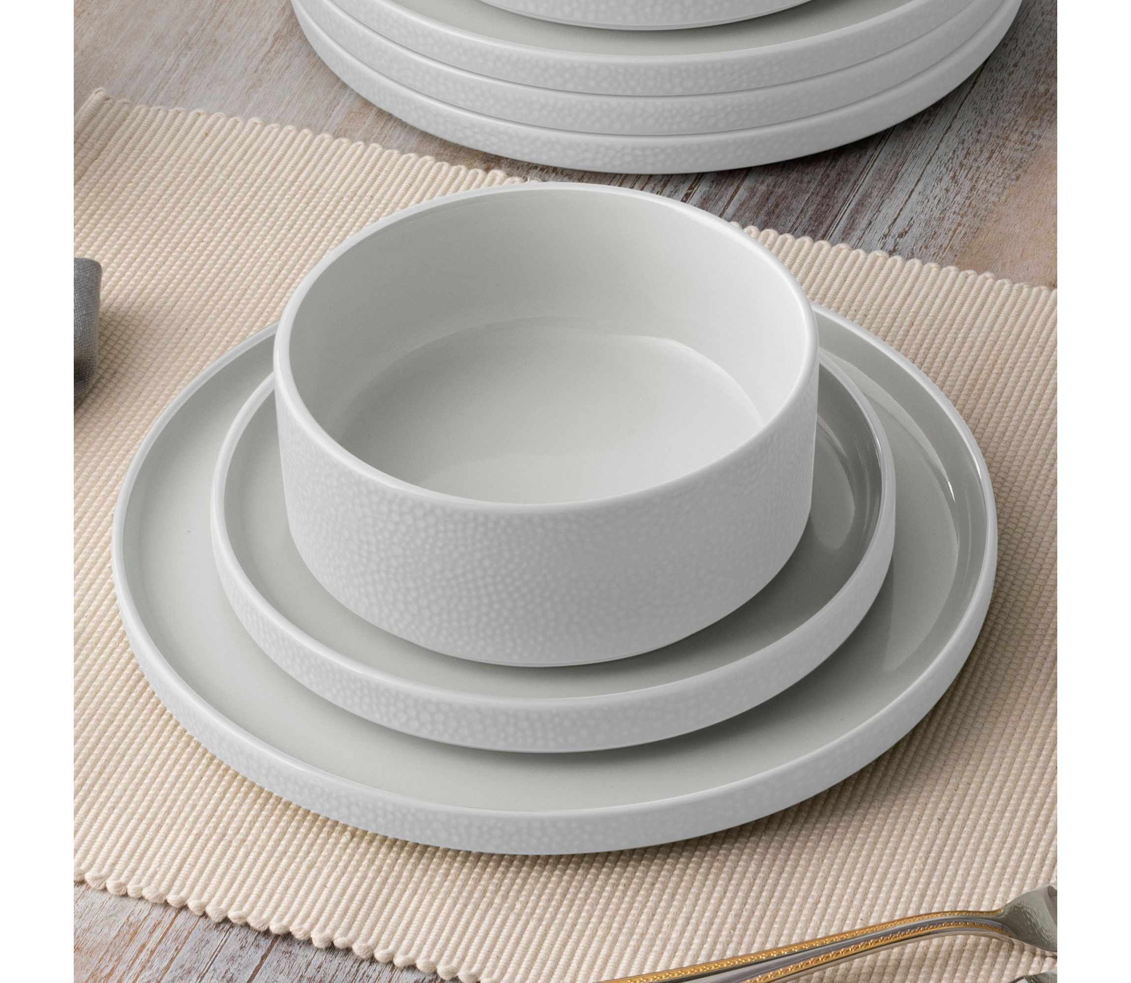 Colortex Stone 16-Piece Stax Dinnerware Set, Service For 4