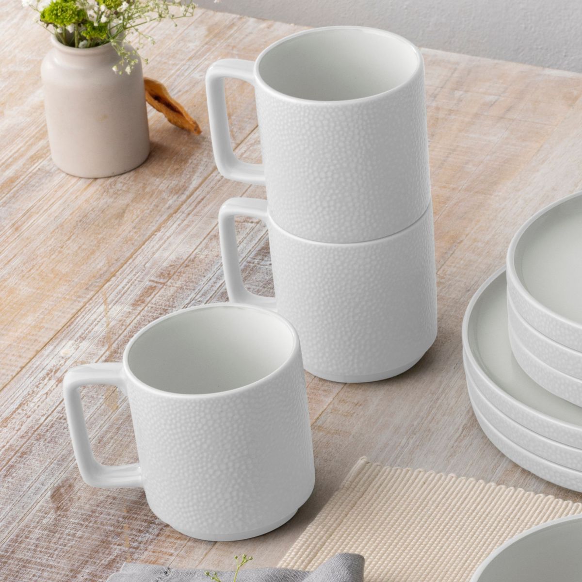 Colortex Stone 16-Piece Stax Dinnerware Set, Service For 4