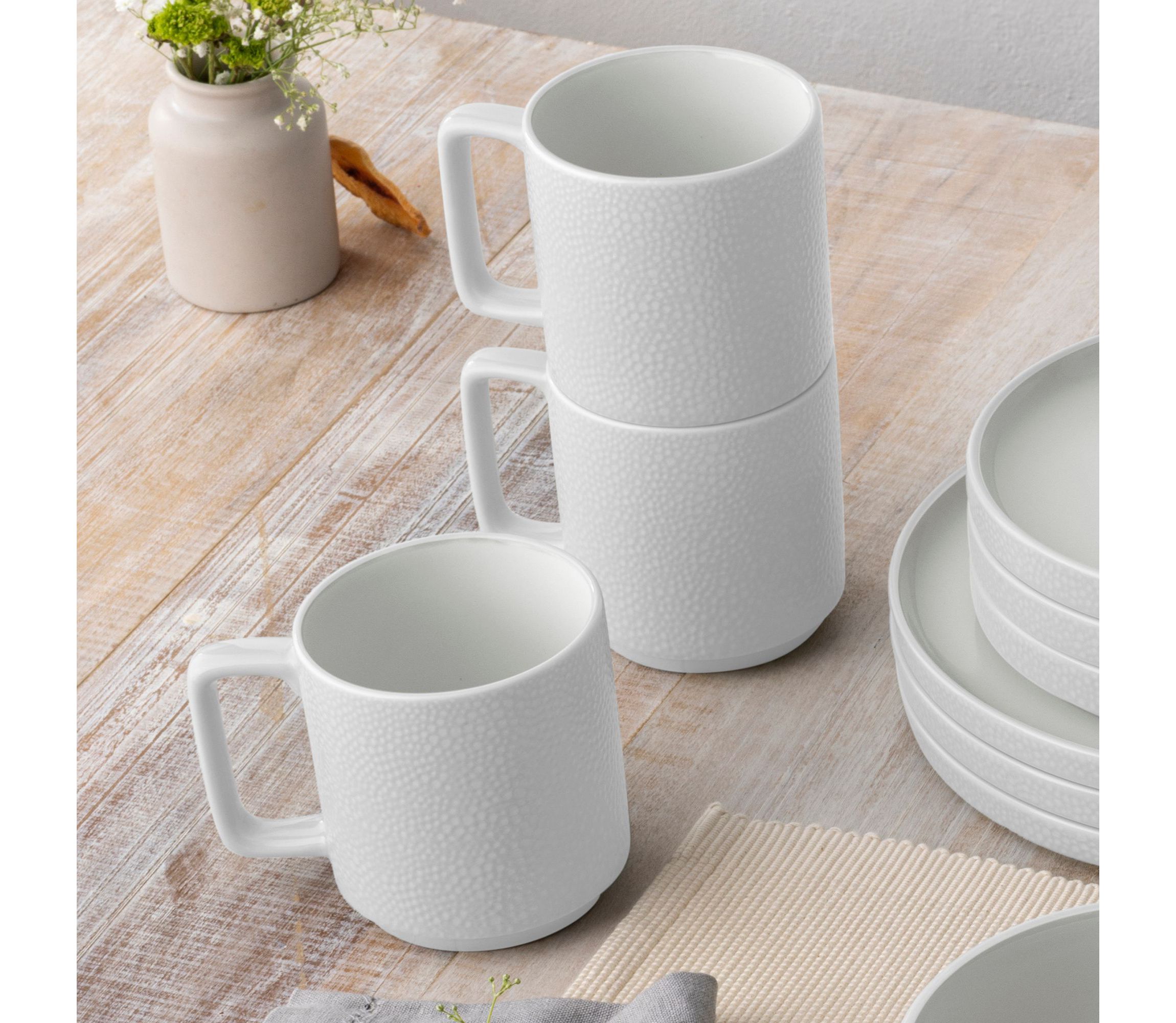 Colortex Stone 16-Piece Stax Dinnerware Set, Service For 4