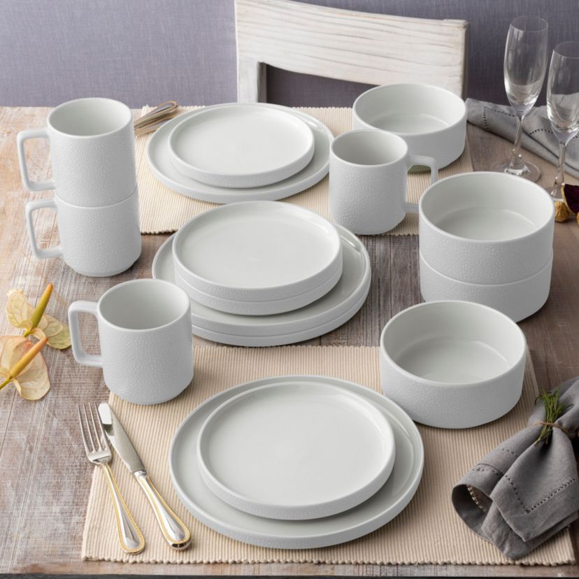 Colortex Stone 16-Piece Stax Dinnerware Set, Service For 4
