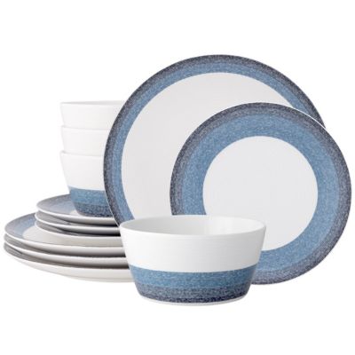 Noritake Colorscapes Layers 12-Piece Coupe Dinnerware Set, Service for 4, Navy Blue