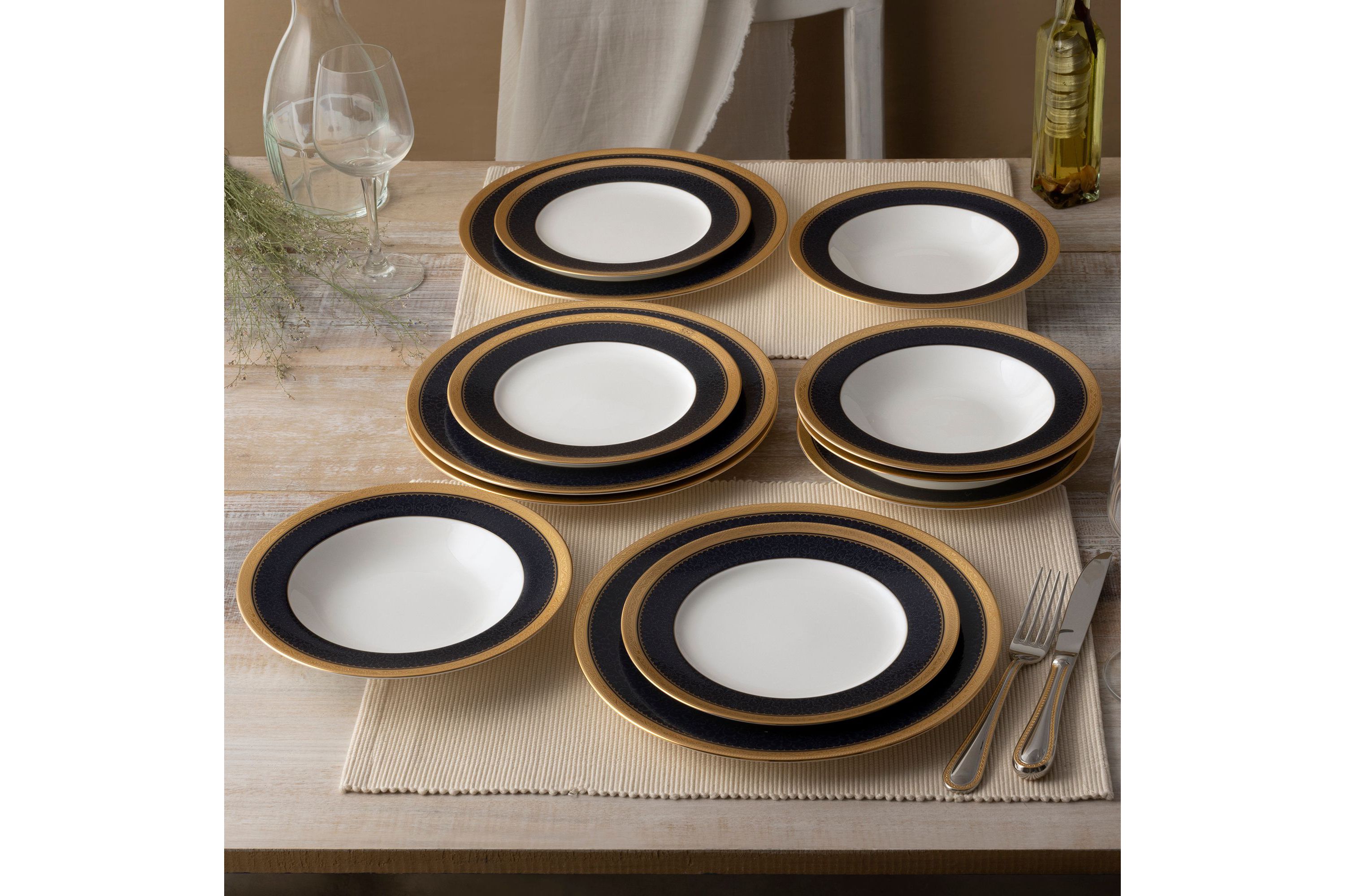 Odessa Cobalt Gold Set Of 4 Dinner Plates, 10-1/2"