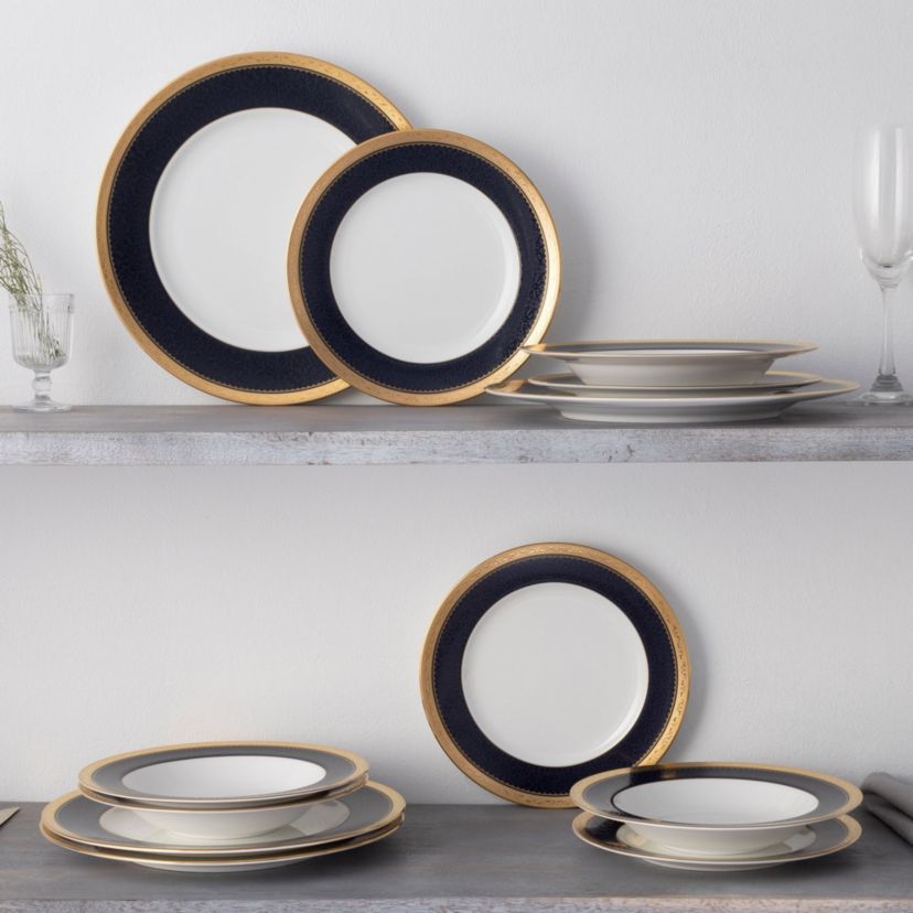 Odessa Cobalt Gold Set Of 4 Dinner Plates, 10-1/2"