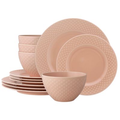 Noritake Kikko 12-Piece Dinnerware Set, Service for 4, Pink