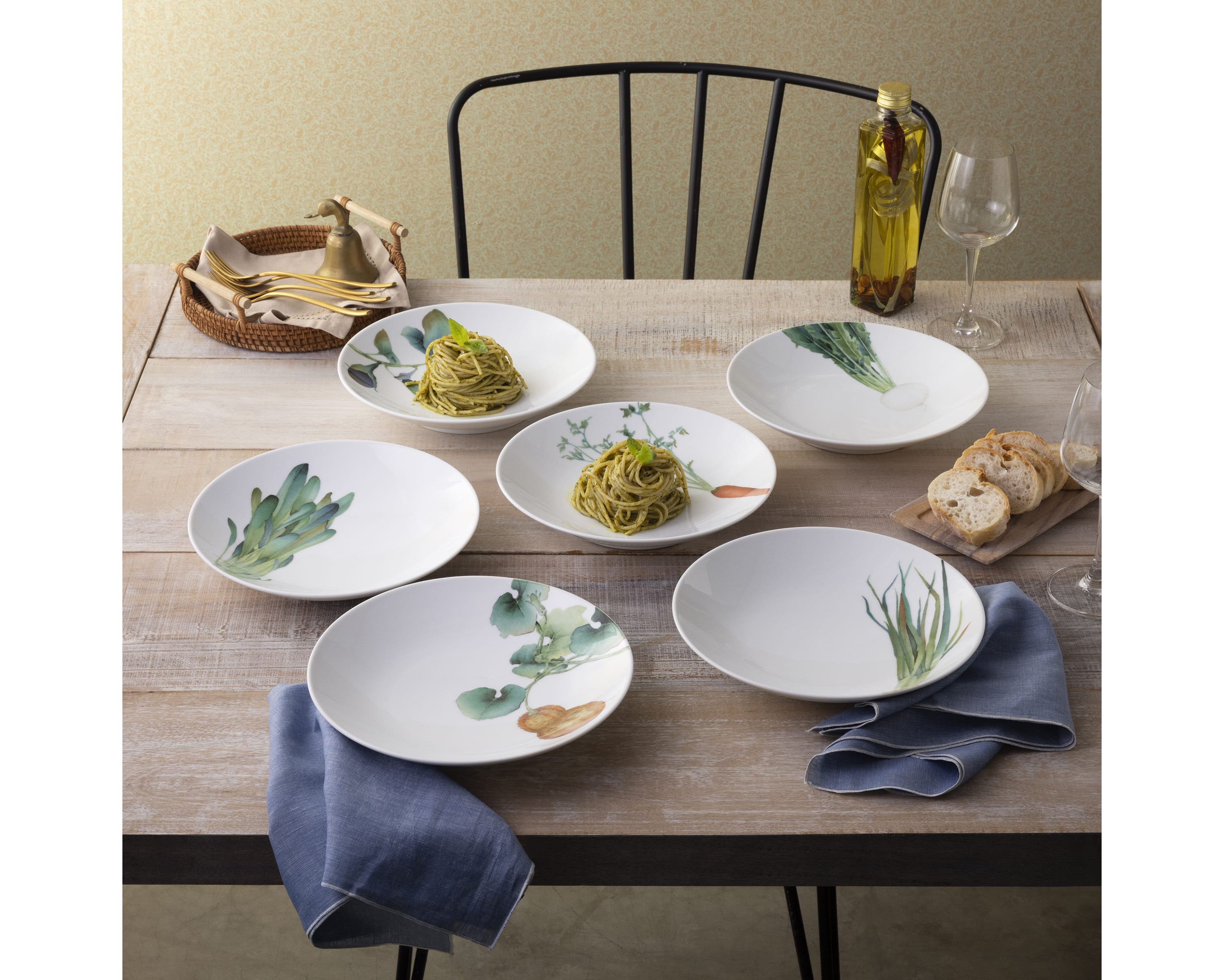 Kyoka Shunsai Set of 6 Deep Plates, 9.25"