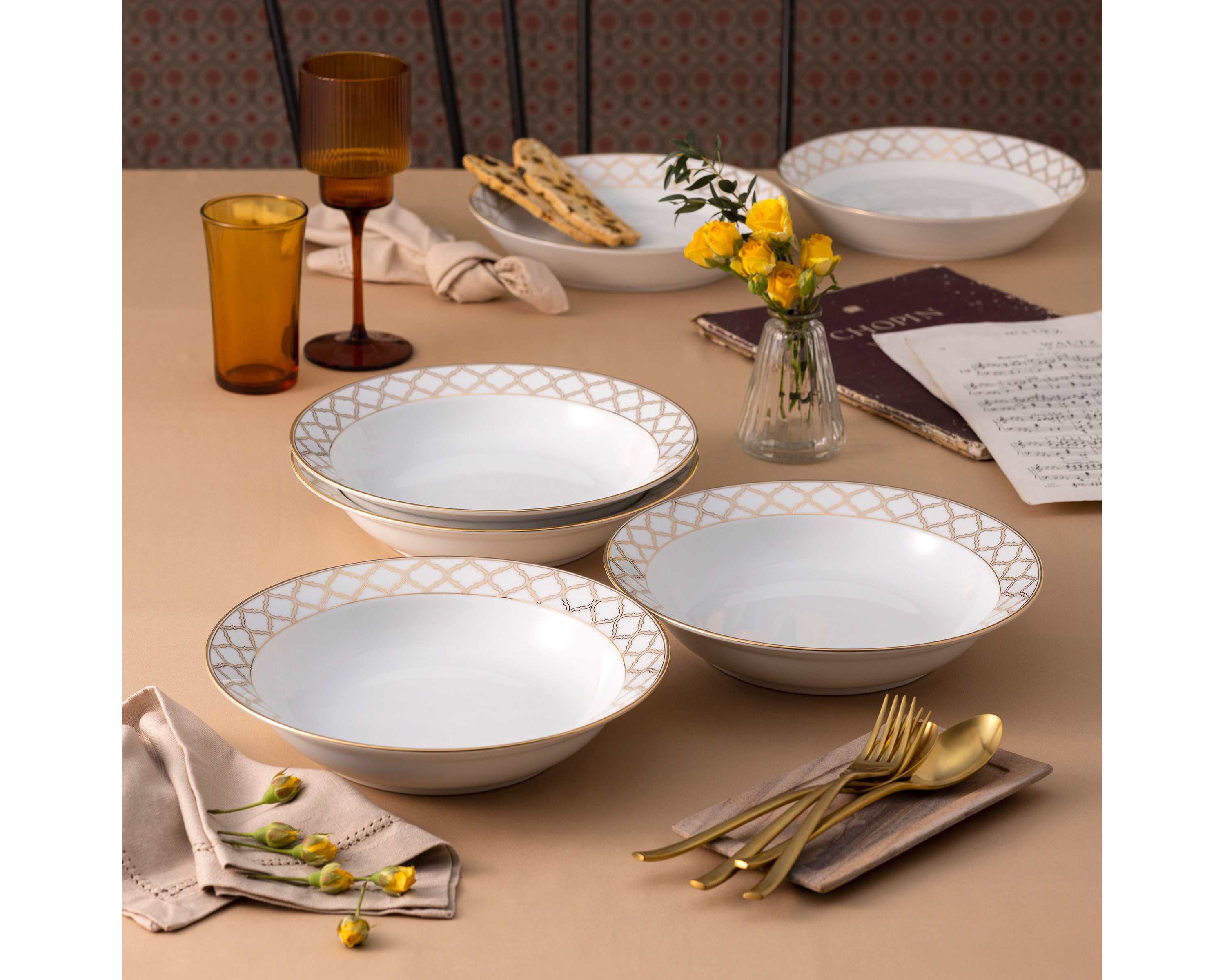 Eternal Palace Gold Set of 4 Rim Dinner Bowls, 10", 25 oz.