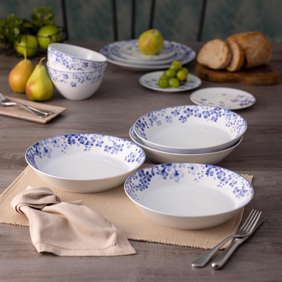 Bloomington Road Blue Set Of 4 Coupe Dinner Bowls, 9-3/4", 43 oz.