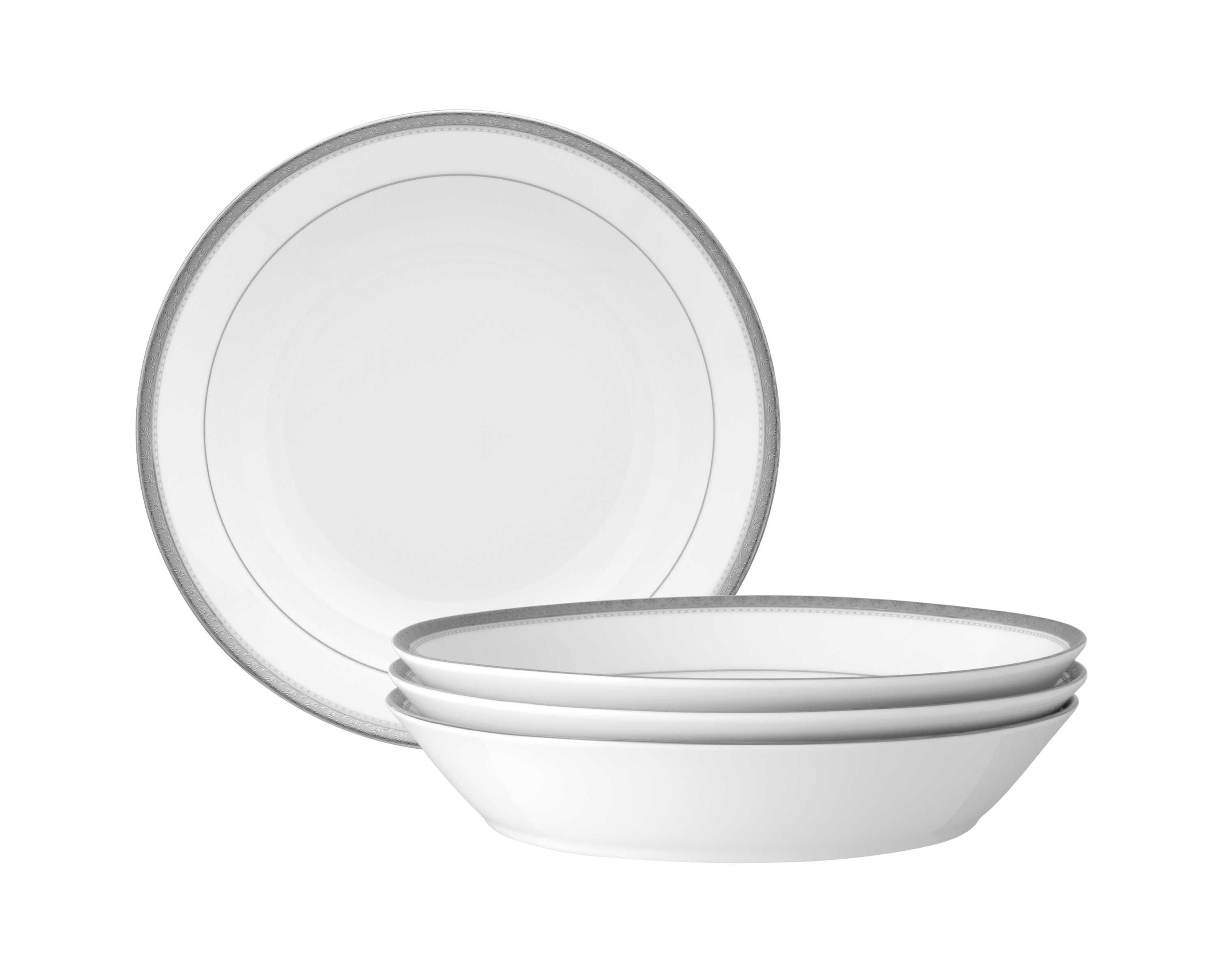 Charlotta Platinum Set of 4 Rim Dinner Bowls, 10", 25 oz.