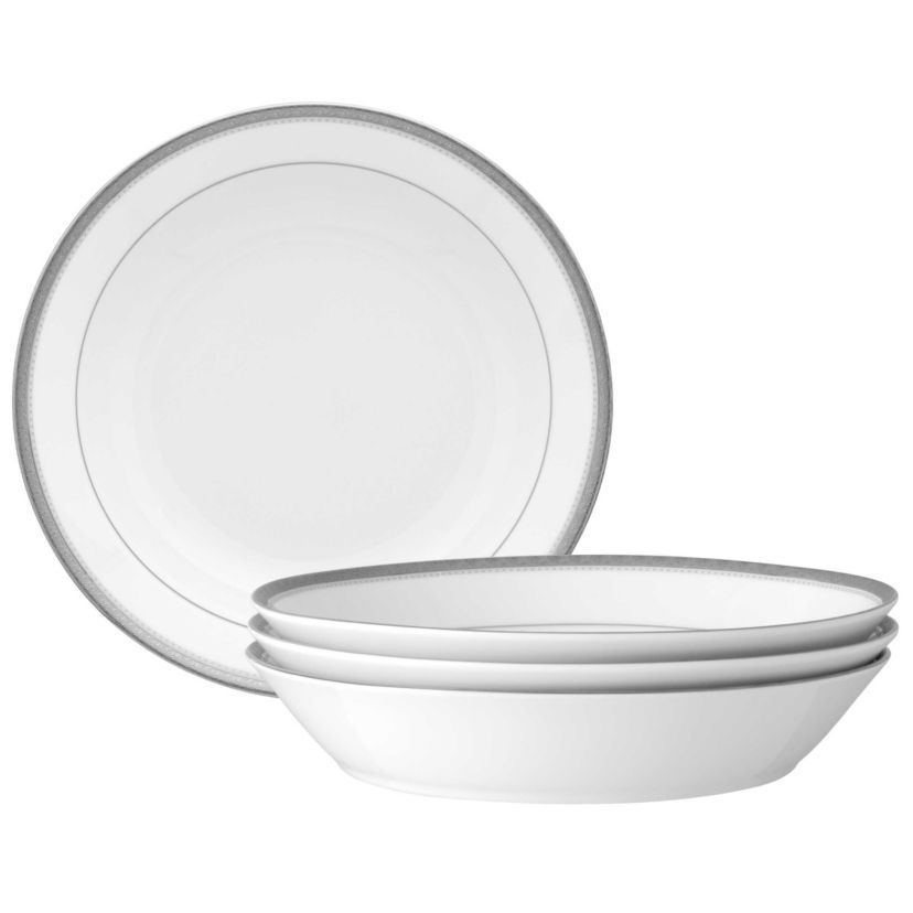 Charlotta Platinum Set of 4 Rim Dinner Bowls, 10", 25 oz.
