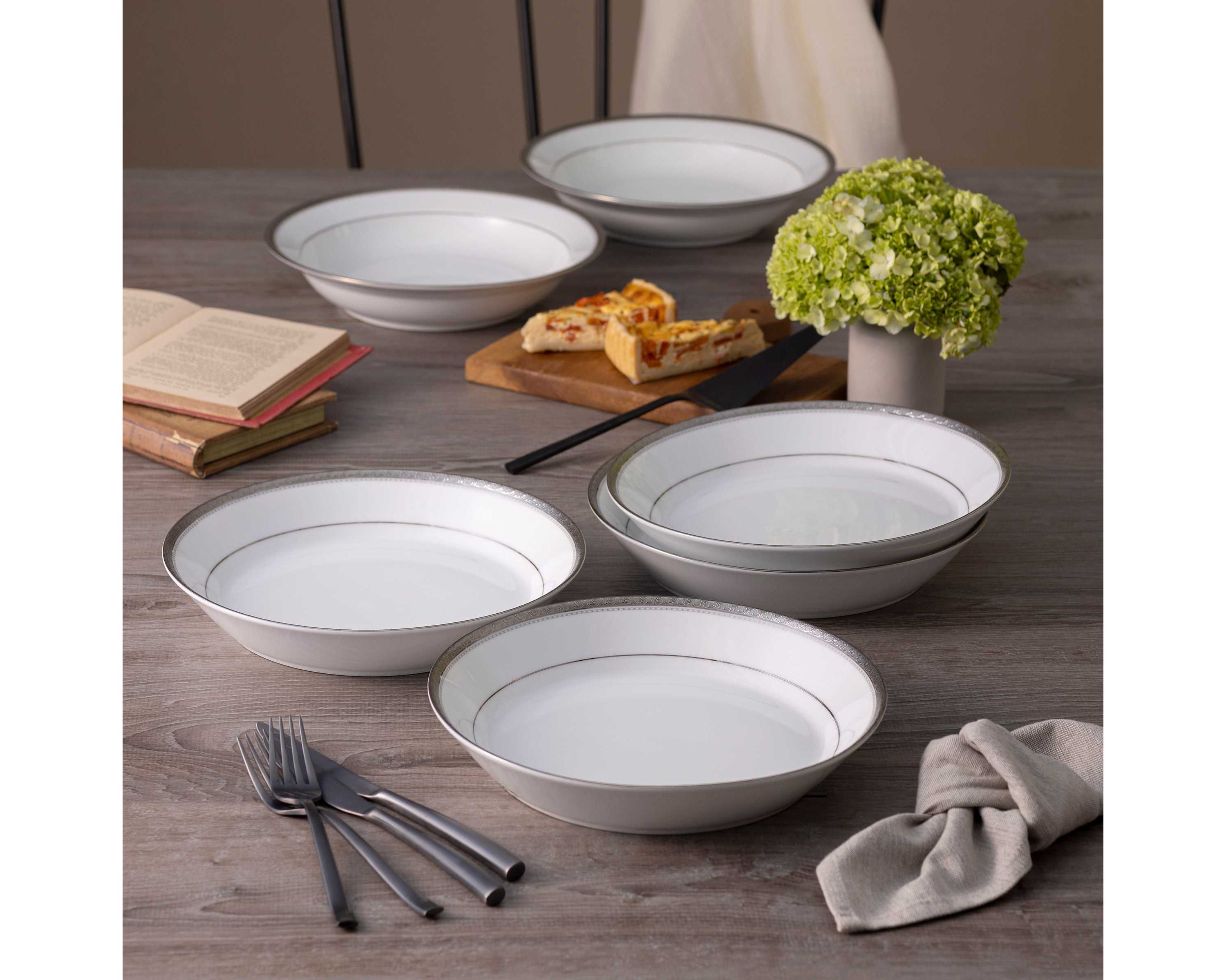 Charlotta Platinum Set of 4 Rim Dinner Bowls, 10", 25 oz.