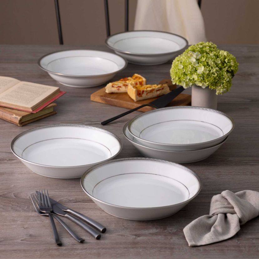 Charlotta Platinum Set of 4 Rim Dinner Bowls, 10", 25 oz.