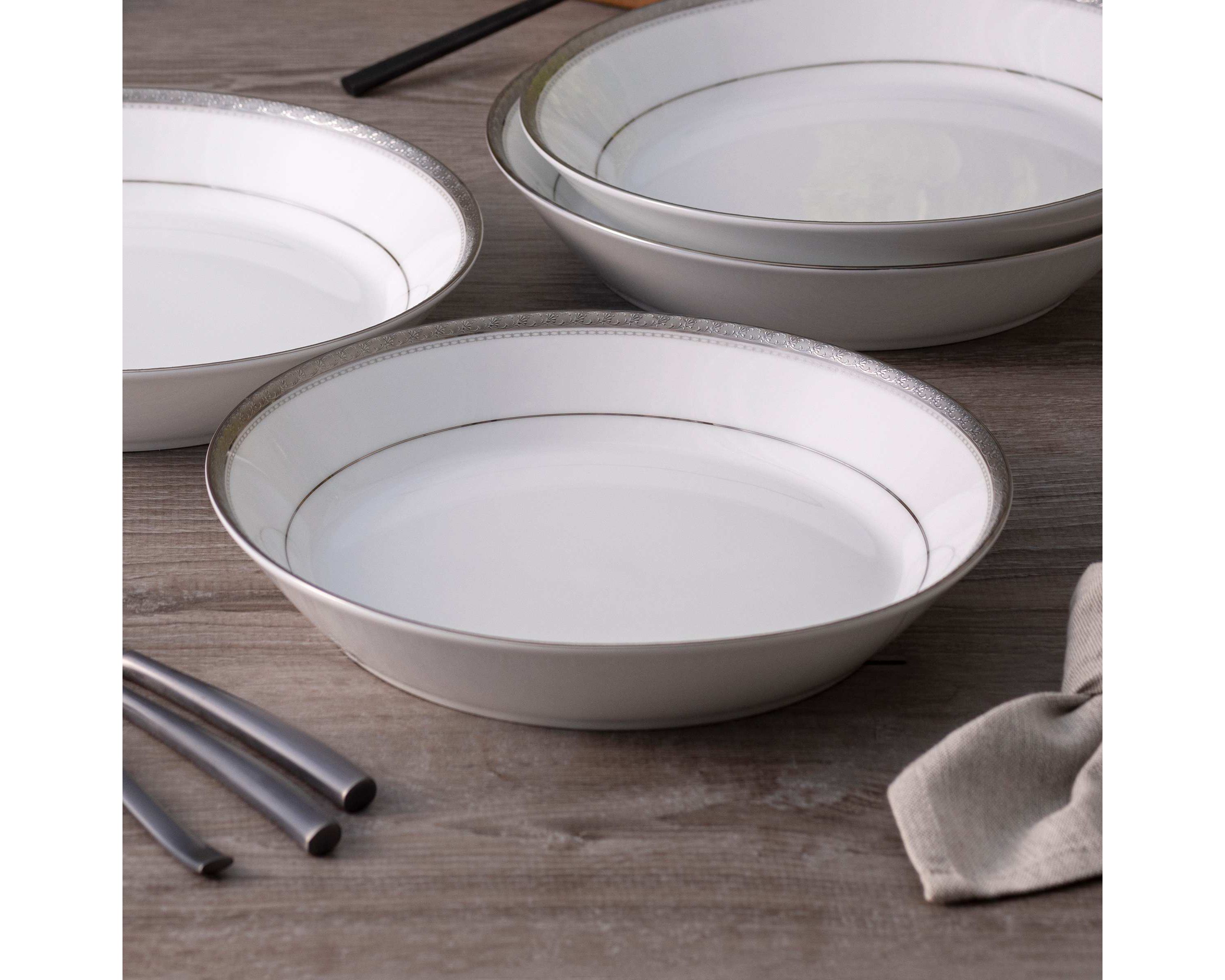 Charlotta Platinum Set of 4 Rim Dinner Bowls, 10", 25 oz.
