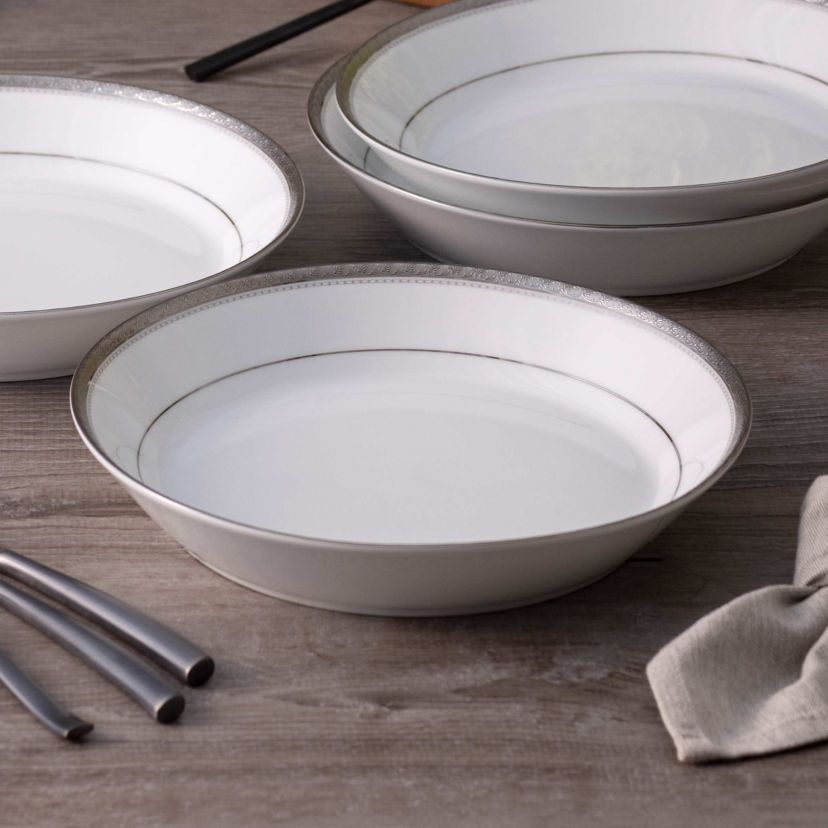 Charlotta Platinum Set of 4 Rim Dinner Bowls, 10", 25 oz.