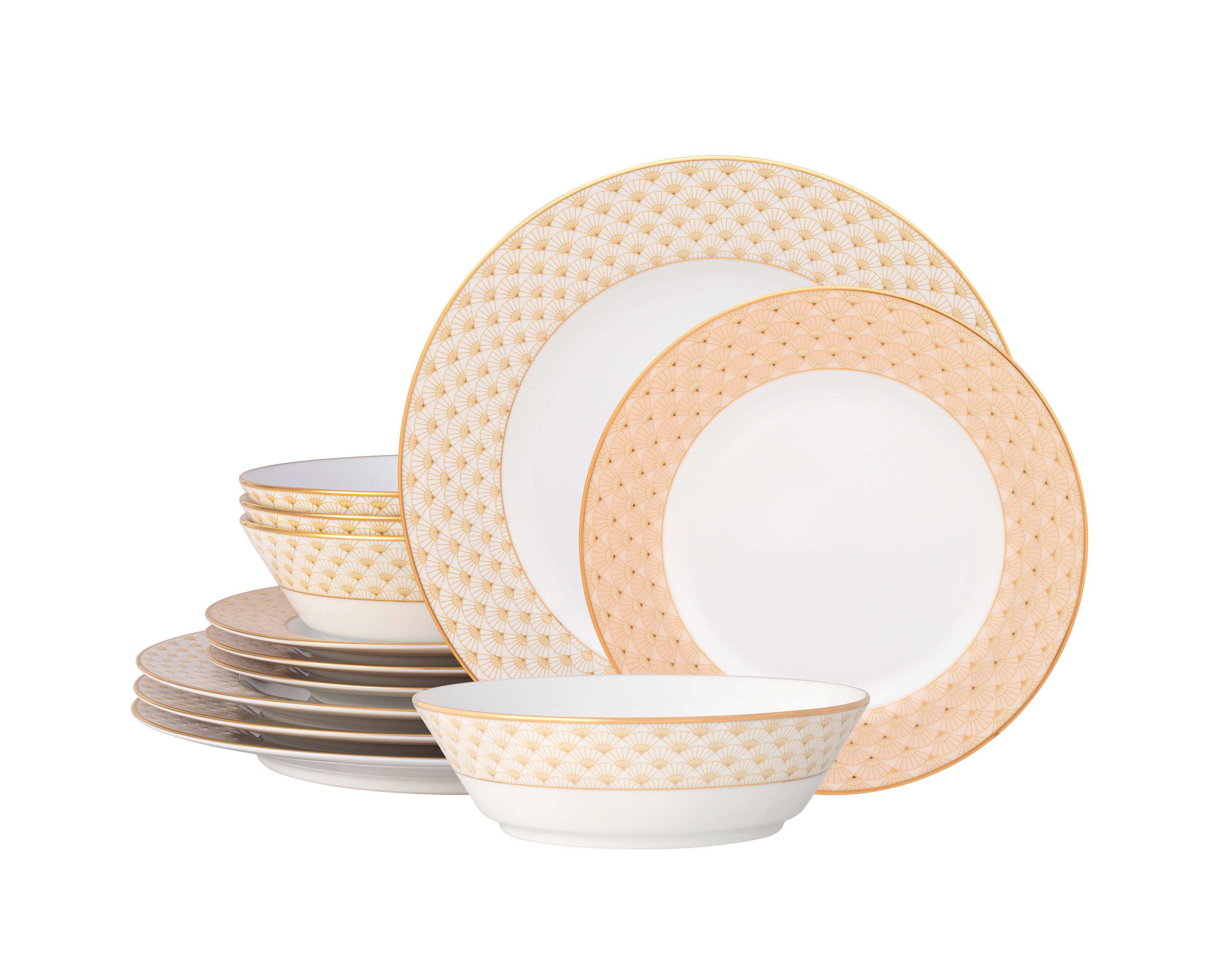 Trocadero Gold 12-Piece Dinnerware Set, Service For 4