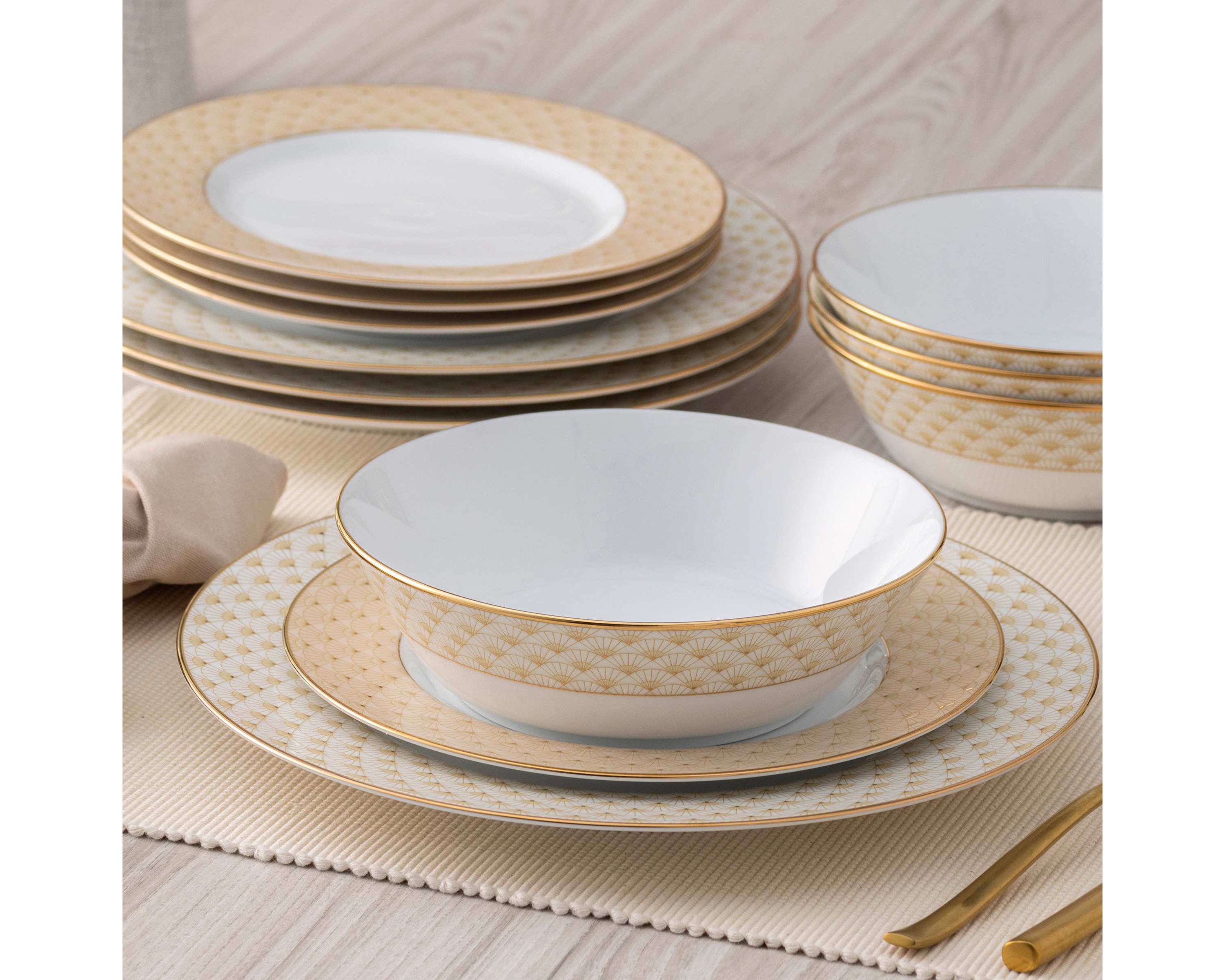 Trocadero Gold 12-Piece Dinnerware Set, Service For 4