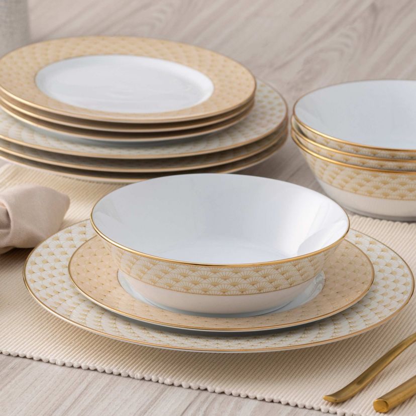 Trocadero Gold 12-Piece Dinnerware Set, Service For 4