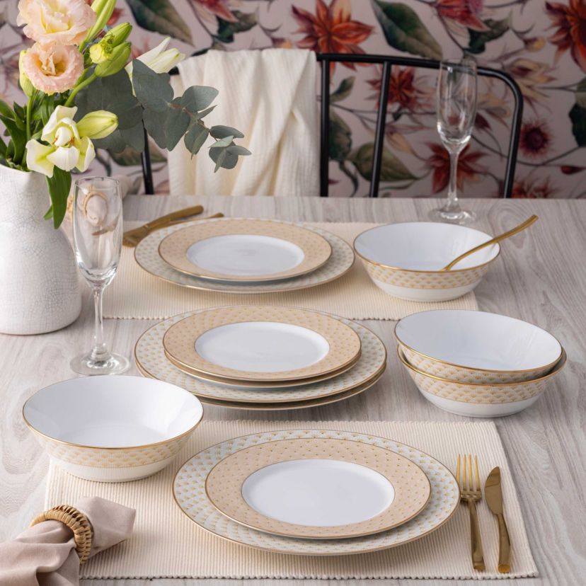 Trocadero Gold 12-Piece Dinnerware Set, Service For 4