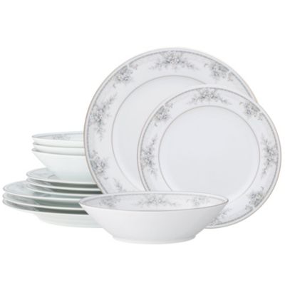 Noritake Sweet Leilani 12-Piece Dinnerware Set, Service for 4, Grey