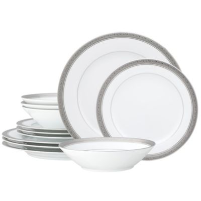 Noritake Crestwood 12-Piece Dinnerware Set, Service for 4, Platinum