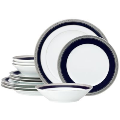 Noritake Crestwood Cobalt Platinum 12-Piece Dinnerware Set, Service for 4