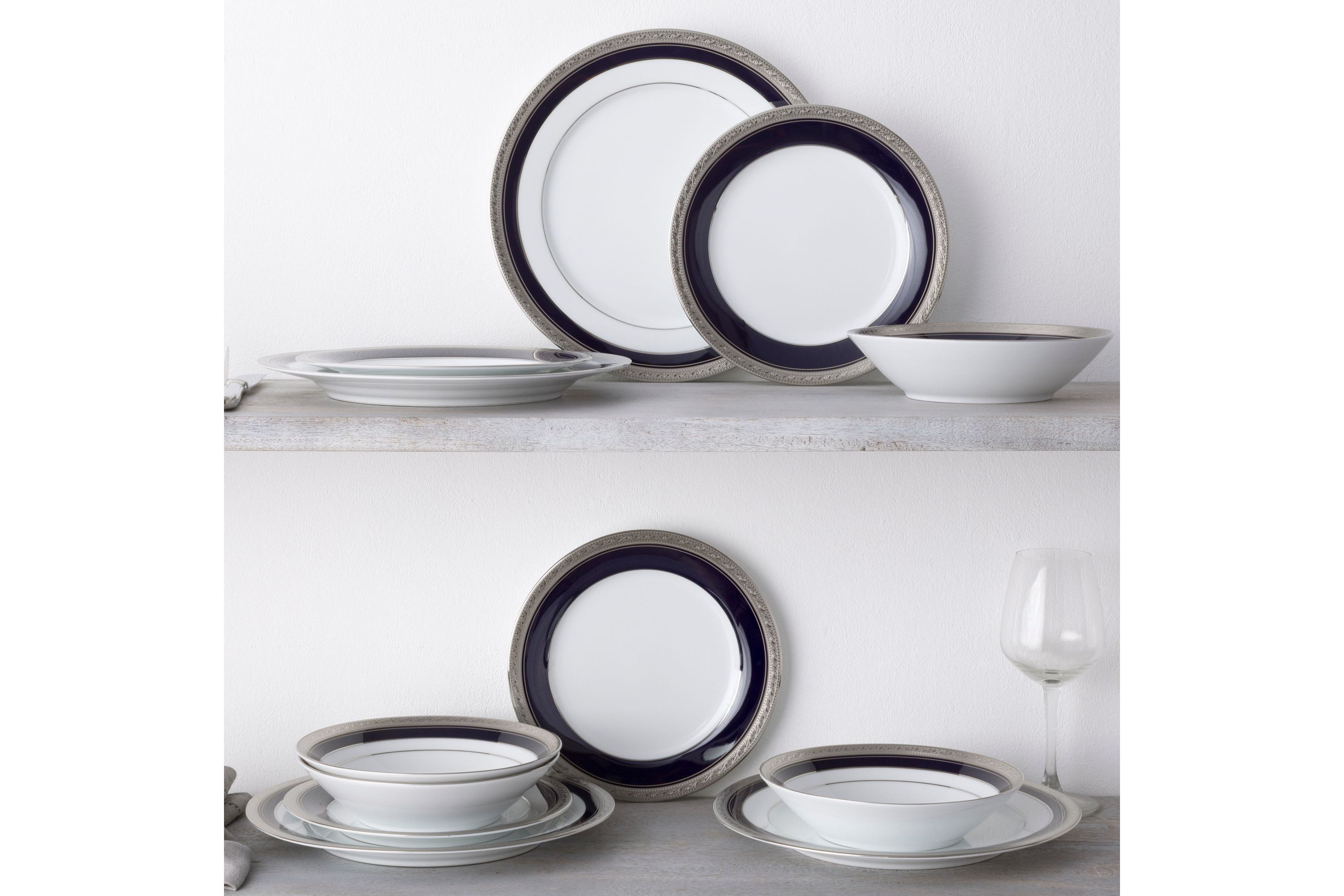 Crestwood Cobalt Platinum Set Of 4 Soup Bowls, 7-1/2", 12 oz.