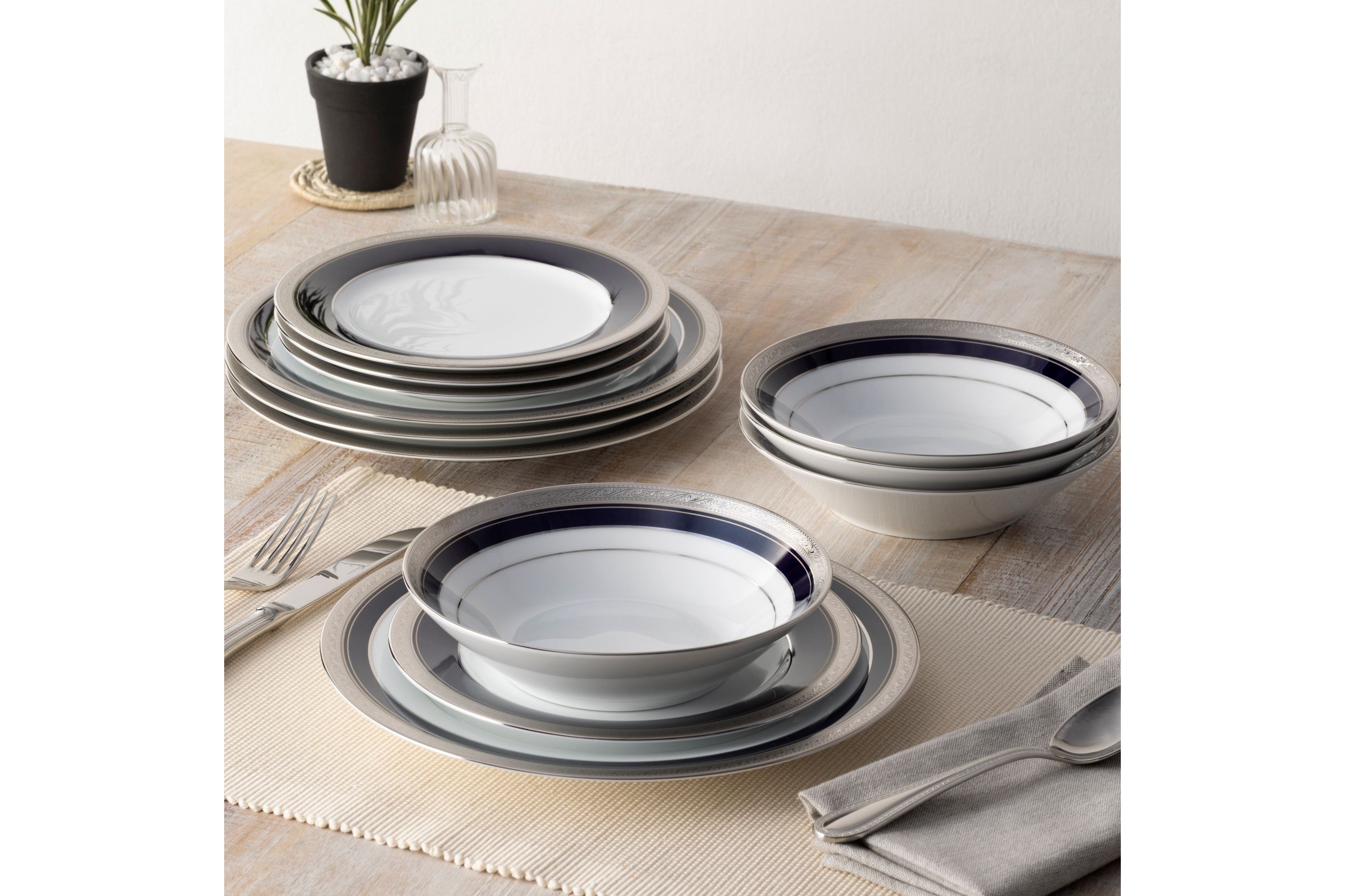 Crestwood Cobalt Platinum Set Of 4 Soup Bowls, 7-1/2", 12 oz.
