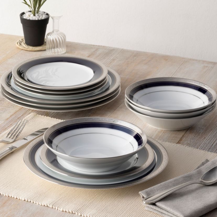 Crestwood Cobalt Platinum Set Of 4 Soup Bowls, 7-1/2", 12 oz.