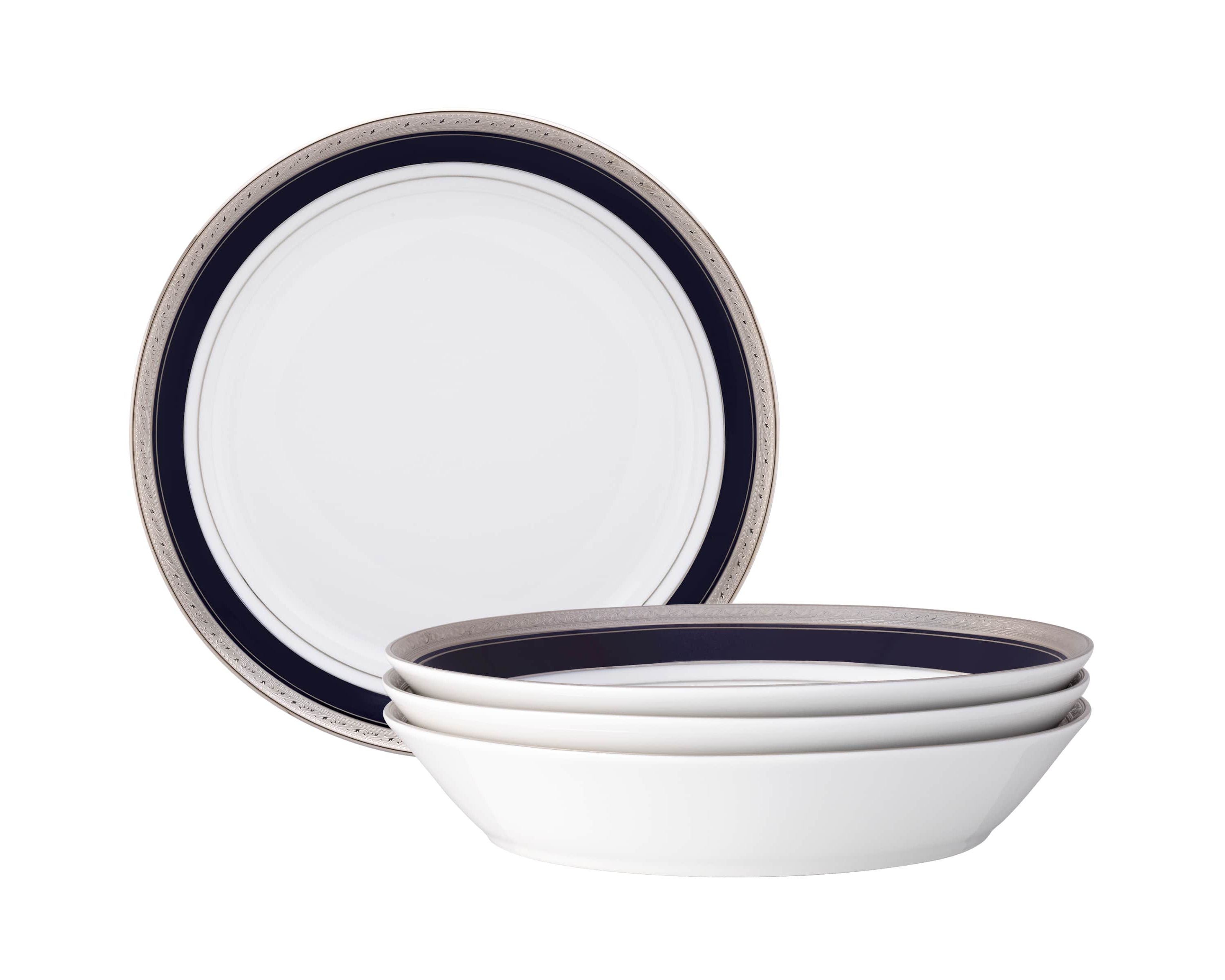 Crestwood Cobalt Platinum Set Of 4 Rim Dinner Bowls, 10", 25 oz.