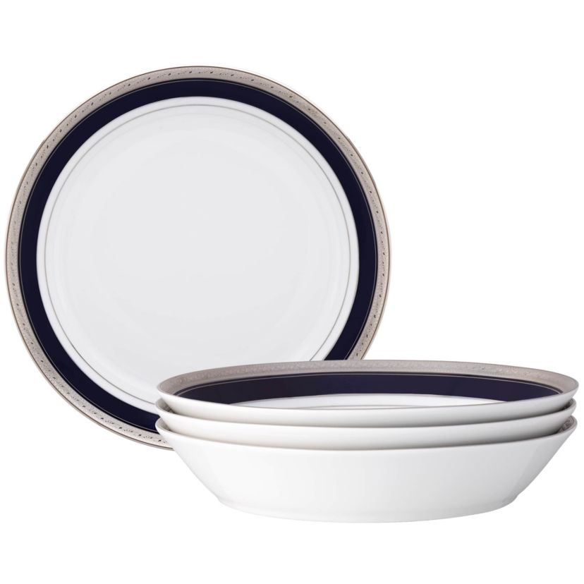 Crestwood Cobalt Platinum Set Of 4 Rim Dinner Bowls, 10", 25 oz.