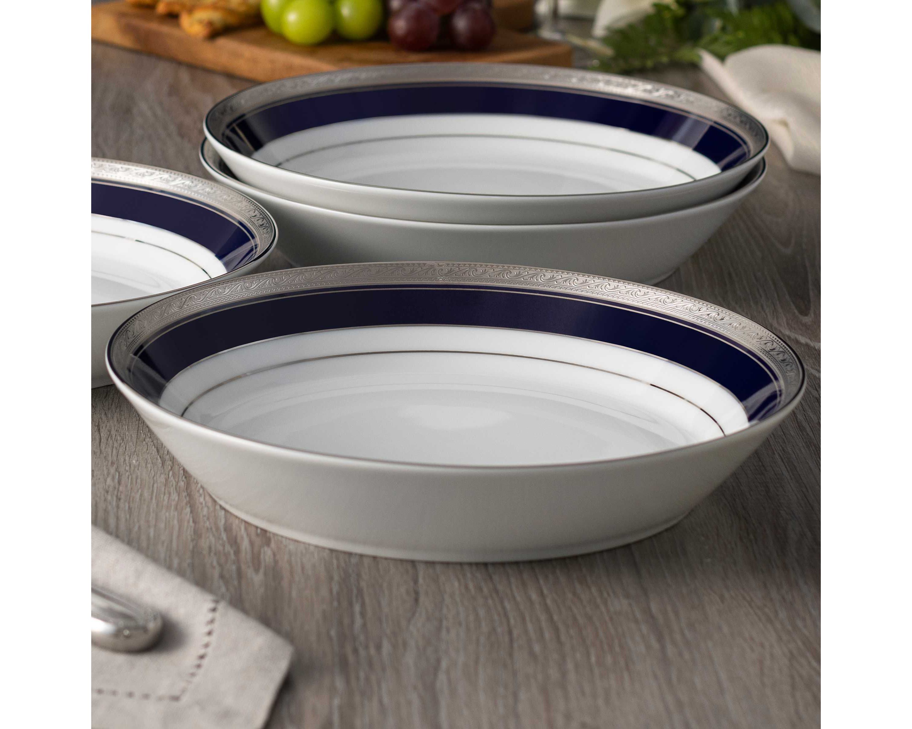 Crestwood Cobalt Platinum Set Of 4 Rim Dinner Bowls, 10", 25 oz.