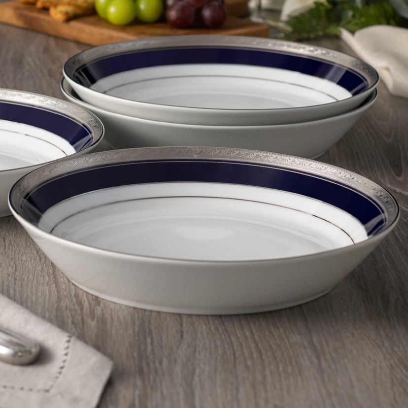 Crestwood Cobalt Platinum Set Of 4 Rim Dinner Bowls, 10", 25 oz.