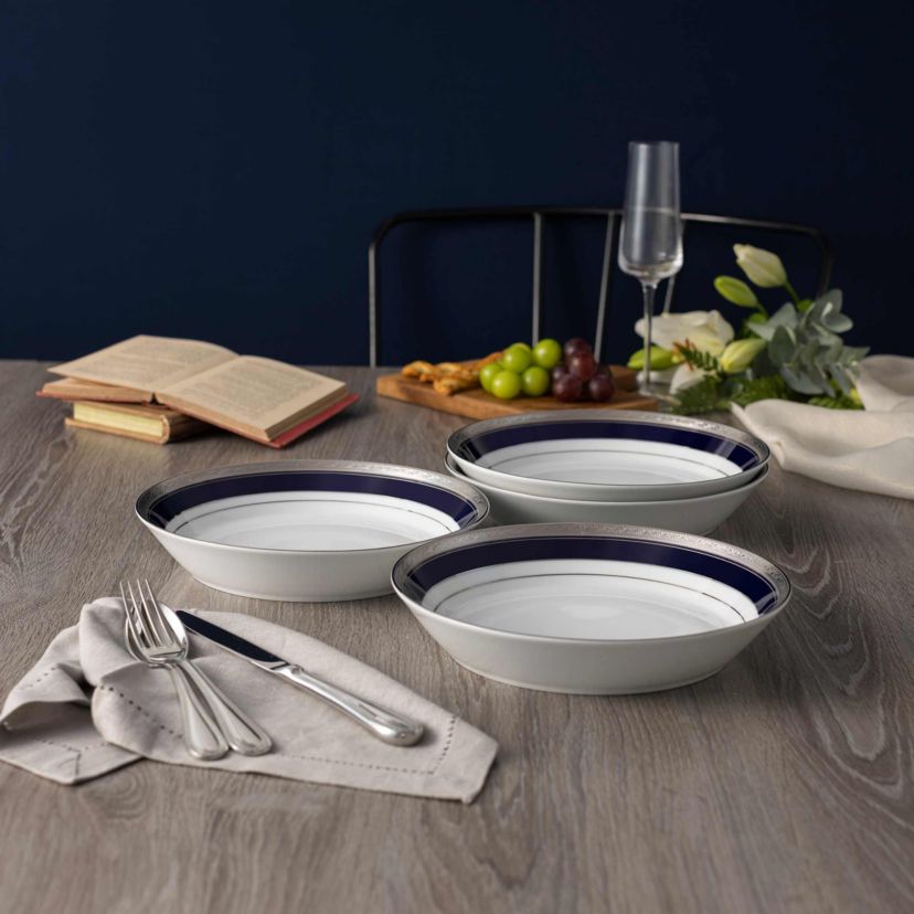 Crestwood Cobalt Platinum Set Of 4 Rim Dinner Bowls, 10", 25 oz.