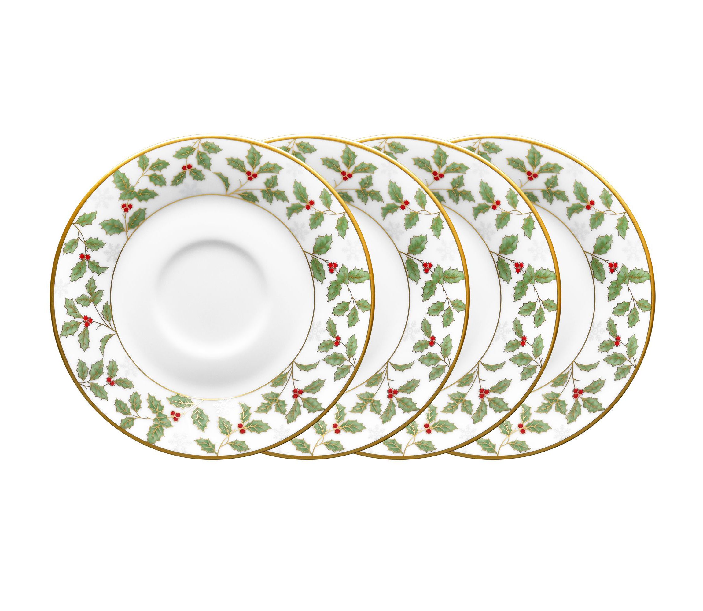 Holly & Berry Gold Set Of 4 Saucers, 6"