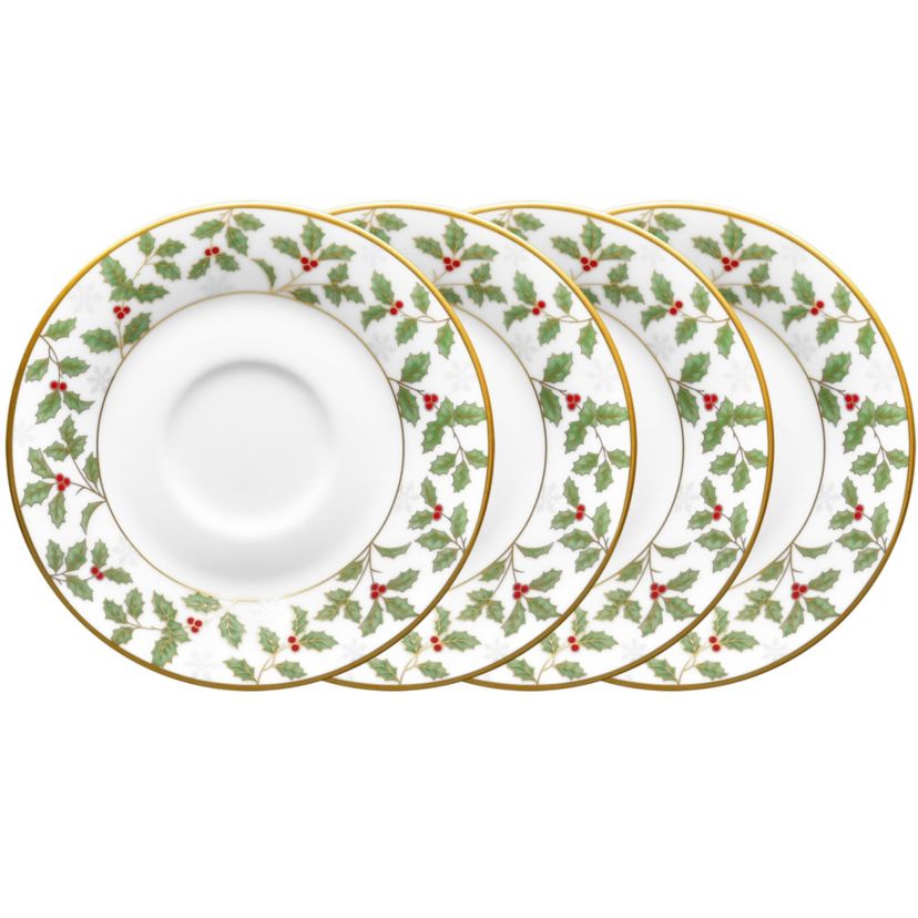 Holly & Berry Gold Set Of 4 Saucers, 6"