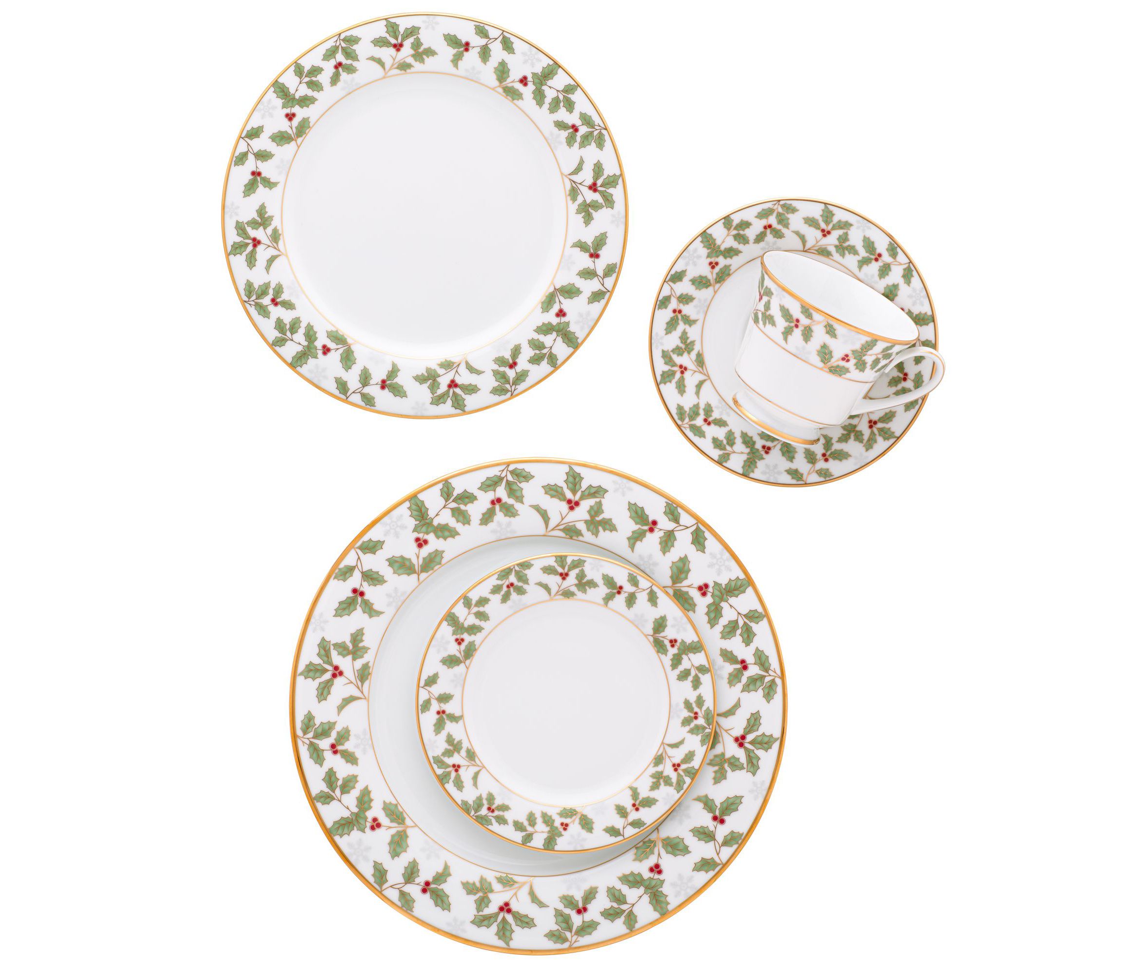 Holly & Berry Gold Set Of 4 Saucers, 6"