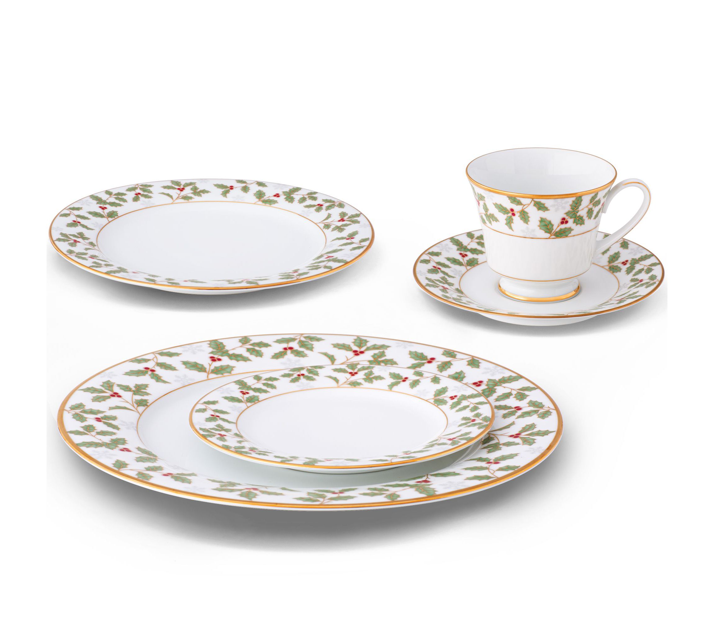 Holly & Berry Gold Set Of 4 Saucers, 6"