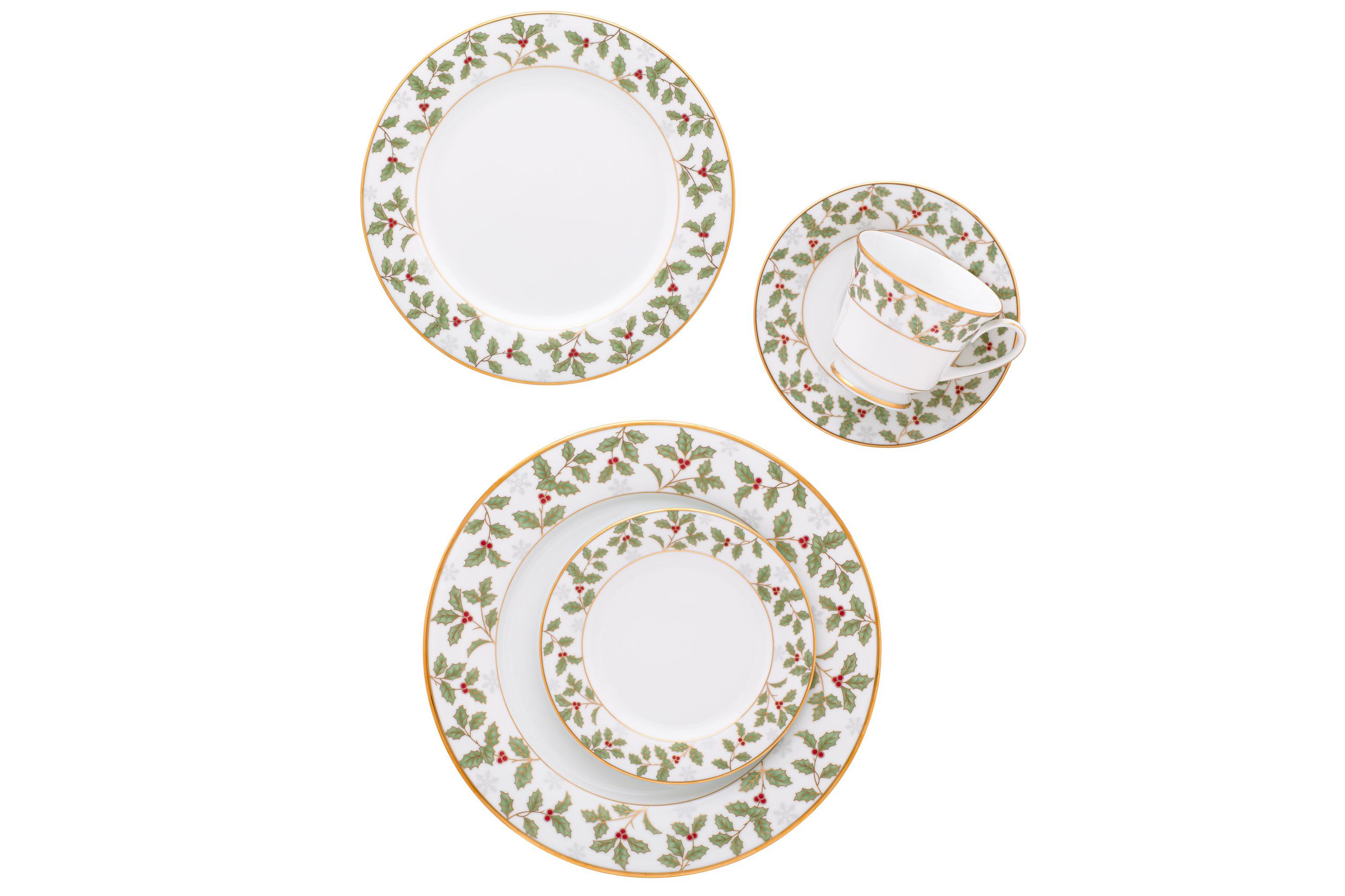 Holly & Berry Gold Set Of 4 Bread & Butter/Appetizer Plates, 6-1/4"