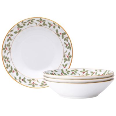 Noritake Holly & Berry Gold Set Of 4 Soup Bowls, 7-1/2", 12 oz