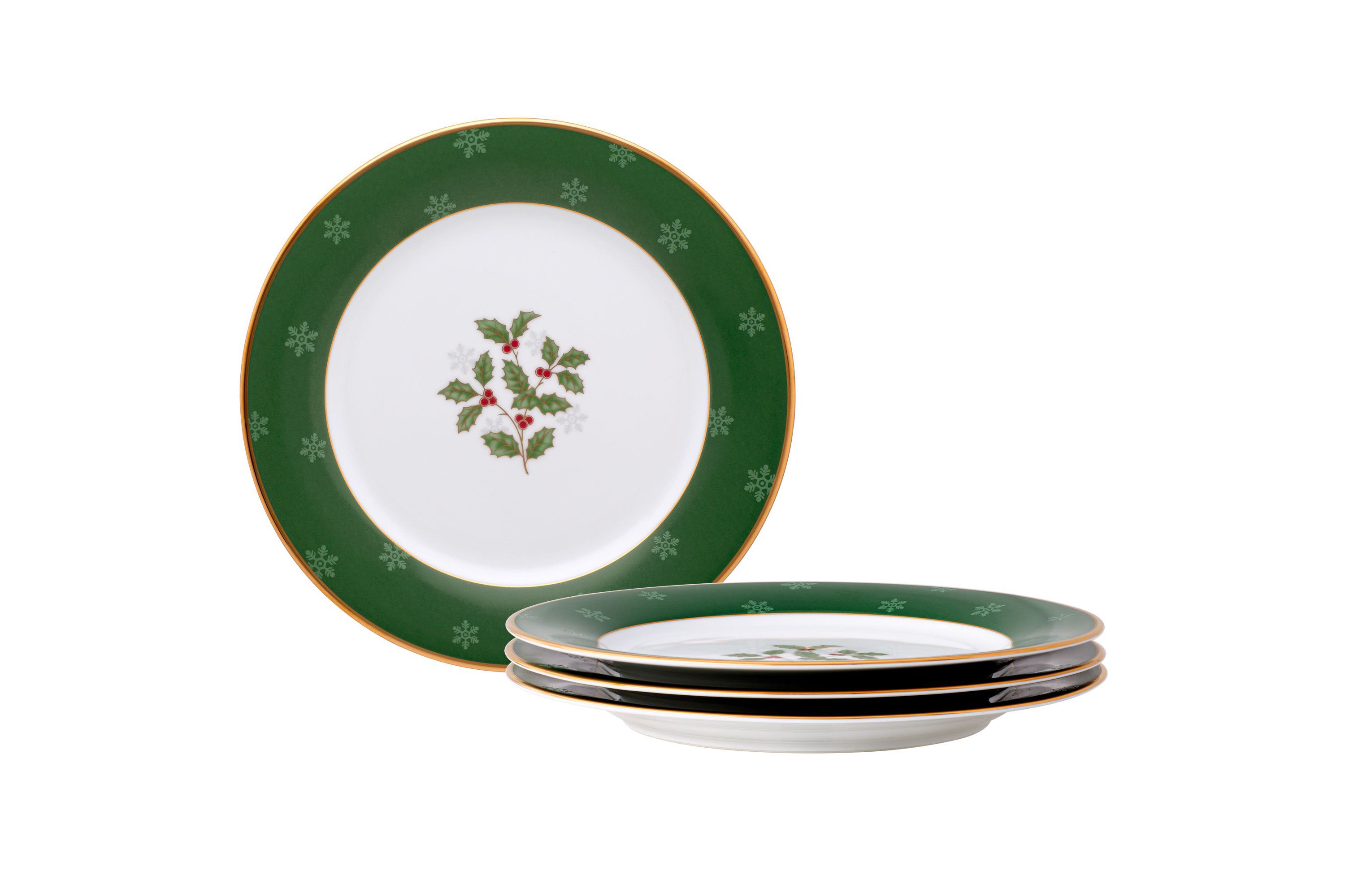 Holly & Berry Gold Set Of 4 Accent Plates, 9"