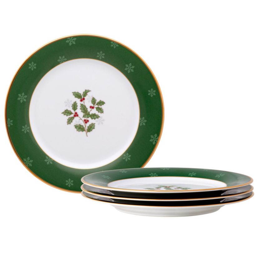 Holly & Berry Gold Set Of 4 Accent Plates, 9"